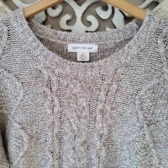 Skye's The Limit Women's Large Pullover Cable Knit Sweater Beige Gold Metallic - Picture 2 of 4